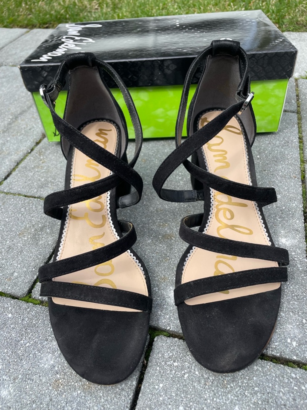 Women’s Sam Edelman Stacie Black Suede Multi-Strap Block Heel Sandals - Picture 4 of 10